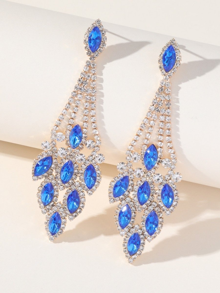 Blue Statement Rhinestones Tassel Long Earrings