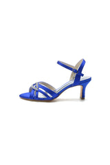 Elegant Royal Blue Satin Pump with Silver Buckle and Crystal Accent