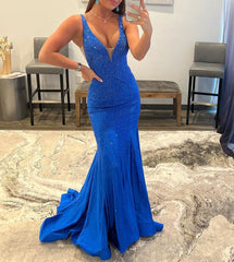 Mermaid V-neck Beaded Mermaid Prom Dress