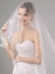 Two Tier Lace Appliques Edge Cathedral Veil Long Wedding Veil