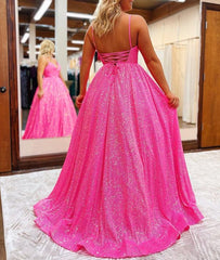 A-line V Neck Sequins Long Prom Dress