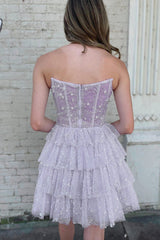A Line Strapless Tiered Homecoming Dress