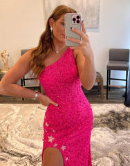 Mermaid One Shoulder Sequins Prom Dress with Stars