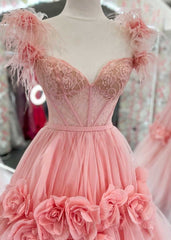 Princess A-Line Off the Shoulder Lace Tulle Prom Dress