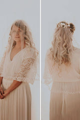 Vintage Tulle With Lace Ribbon Wedding Veils