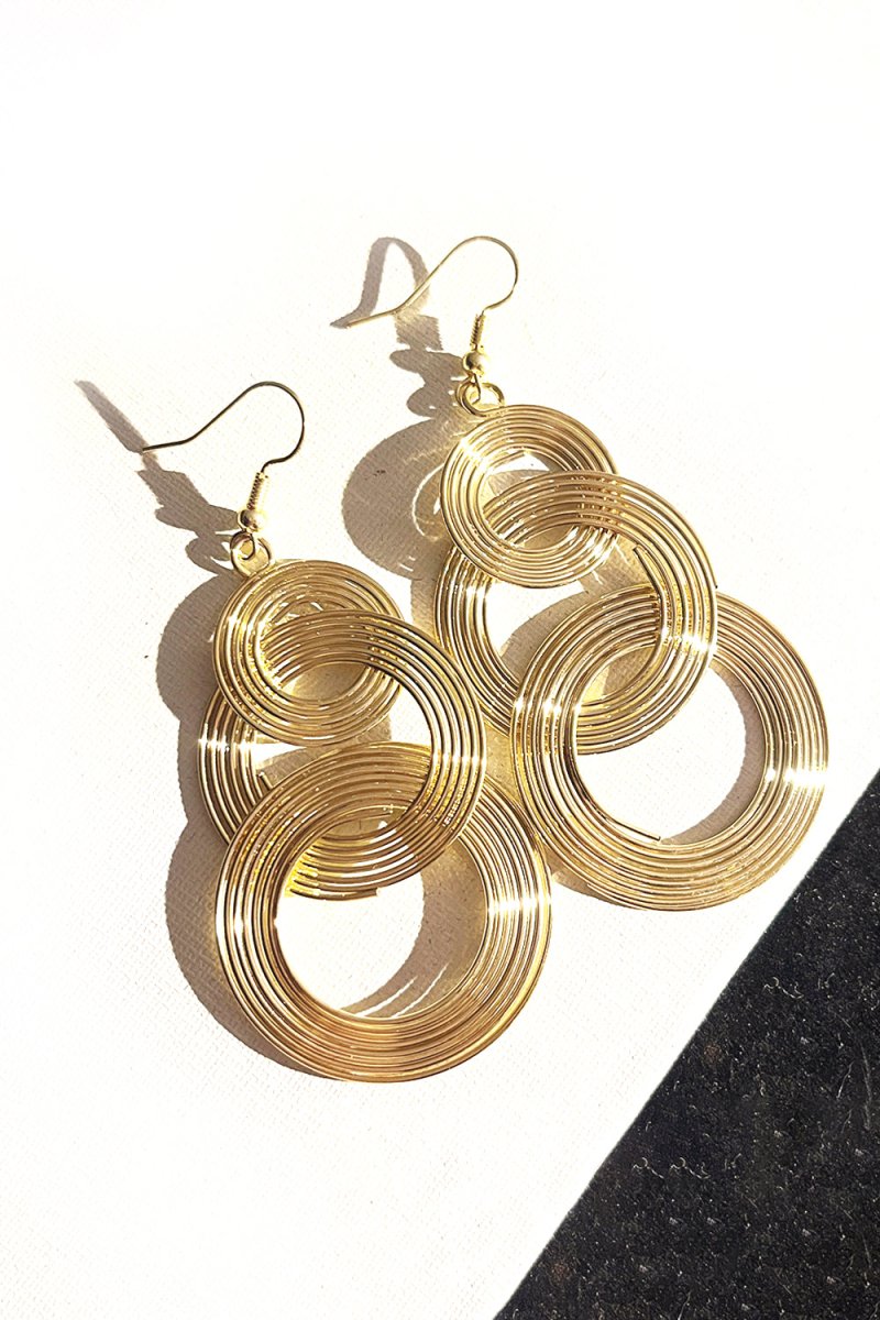 Long Gold triple swirl Earrings