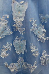 Blue Tulle Sweetheart Multi-Layer with 3D Floral Lace Quinceanera Dress