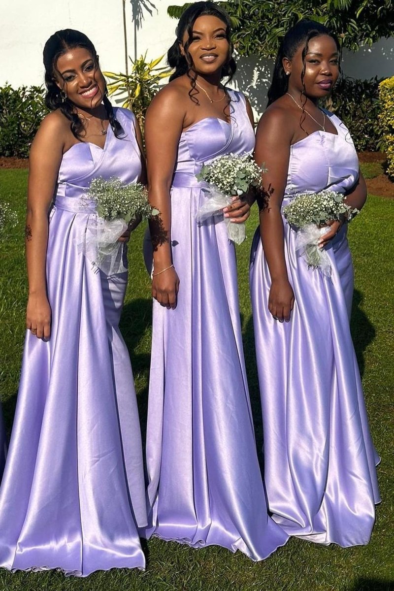One Shoulder Lavender Sheath Long Bridesmaid Dress