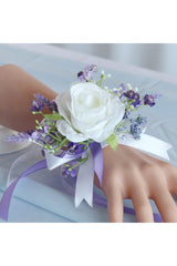 Artificial Silk Lavender Roses Wedding Wrist Corsage
