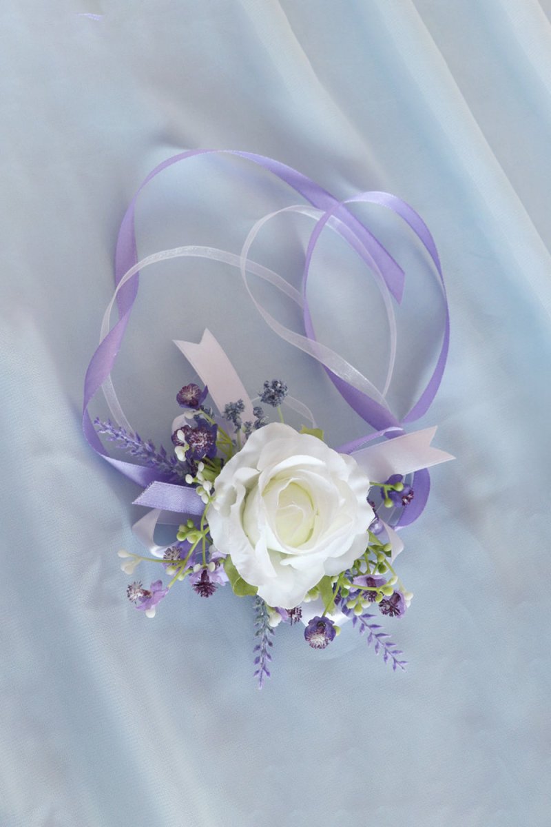 Artificial Silk Lavender Roses Wedding Wrist Corsage