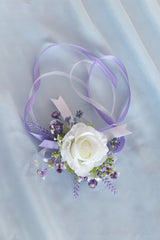 Artificial Silk Lavender Roses Wedding Wrist Corsage