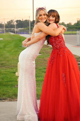 White Sequin Sparkly Mermaid Prom Dress