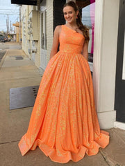 A-Line One Shoulder Sequins Prom Dress with Pockets