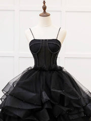 A-Line Tulle Beads Black Quinceanera Dress