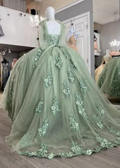 Ball Gown Tulle Off The Shoulder Sage Green Quinceanera Dress