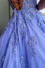 A-Line Spaghetti Strap Tulle Lace Prom Dress with Pockets