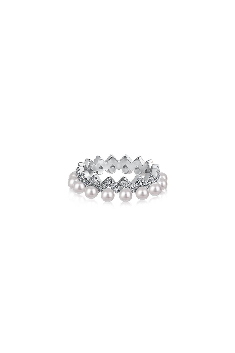 925 Sterling Silver Full Pearl 5A Cubic Zirconia Crown Shaped Ring