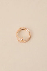 Multilayer Gold Open Circle Rings with Rhinestones