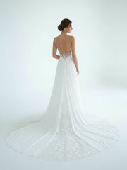 A-Line V Neck Chiffon Boho White Appliques Wedding Dresses