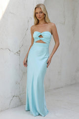 Strapless Aqua Blue Sheath Long Prom Dresses