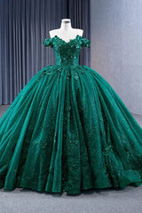 Appliques Dark Green Sweetheart Sleeveless Ball Gown Quinceanera Dress