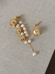 Asymmetric Tassel Flowers Pearl Long Earrings