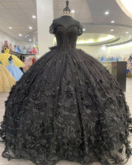 Black Ball Gown Off The Shoulder Quinceanera Dresses With Bowknot