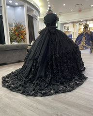 Black Ball Gown Off The Shoulder Quinceanera Dresses With Bowknot