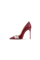 Burgundy Leather Upper Pearl Mid Heel Pumps