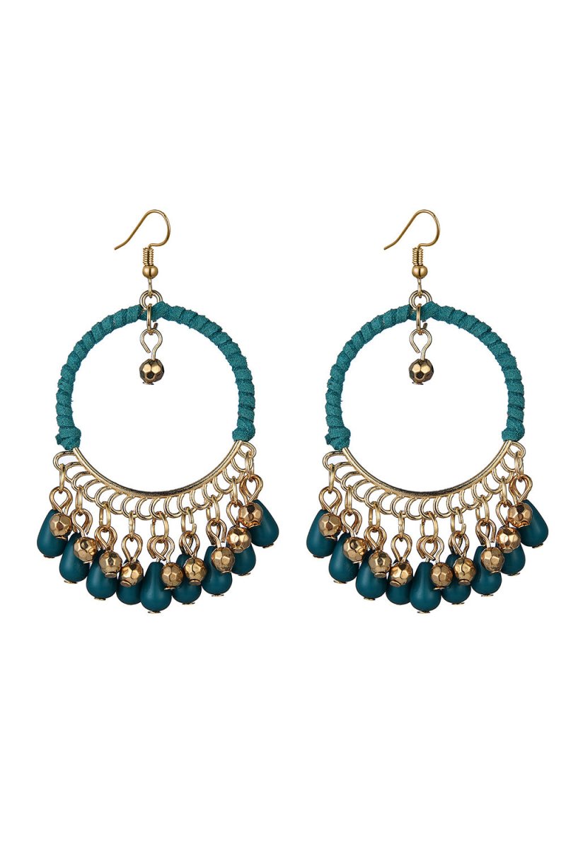 Peacock Blue Boho Hoop Drop Earring