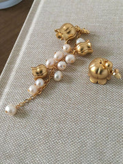 Asymmetric Tassel Flowers Pearl Long Earrings