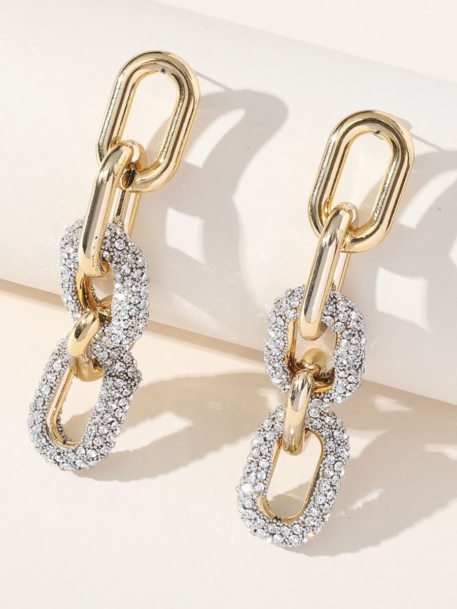 Golden Curb Chain Paperclip Long Hoop Earrings