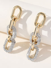 Golden Curb Chain Paperclip Long Hoop Earrings