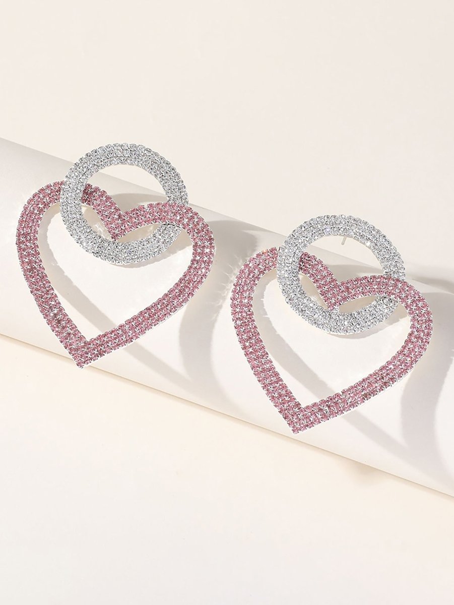 Pink Rhinestones Heart Hoop Earrings