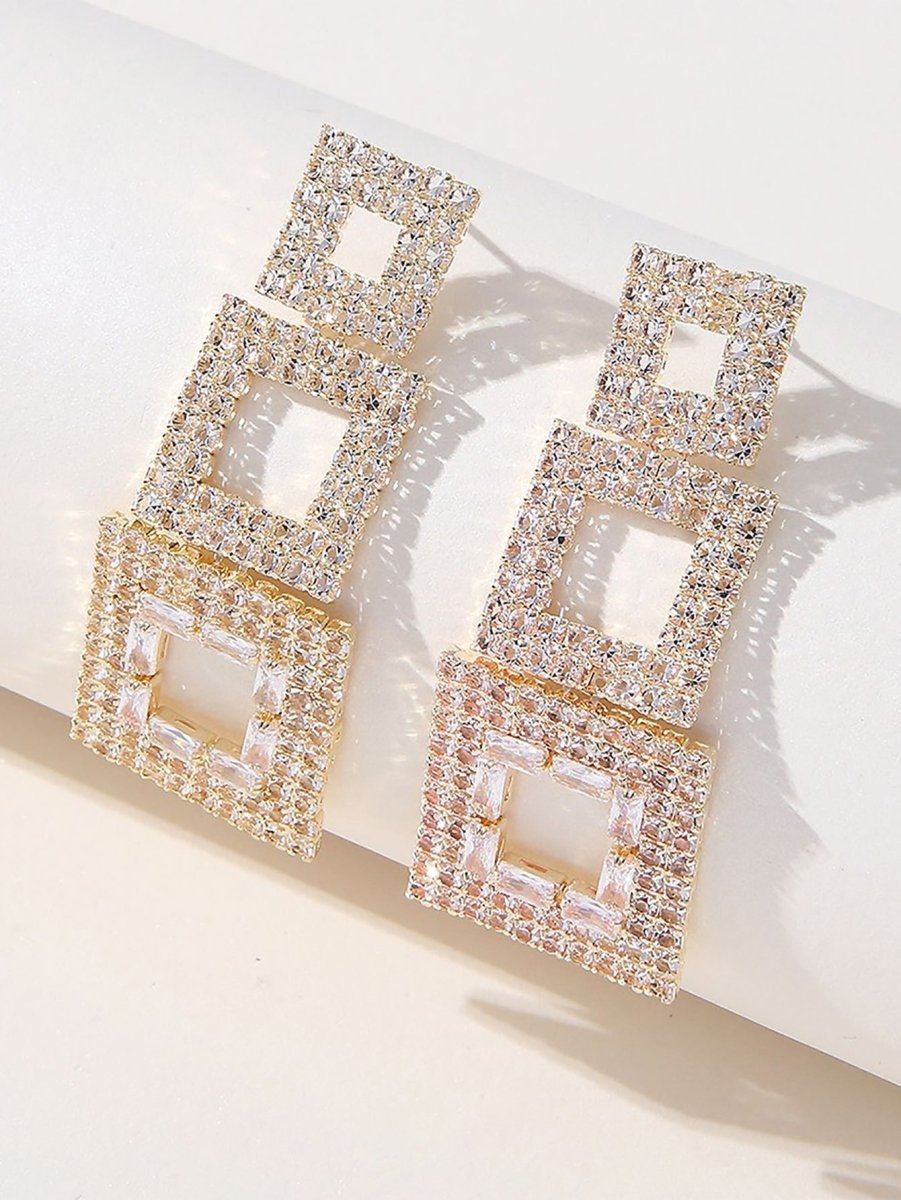 Golden Paneled Square Earrings