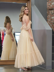 A-Line Champagne Tulle Sweetheart Tea-Length Prom Dress