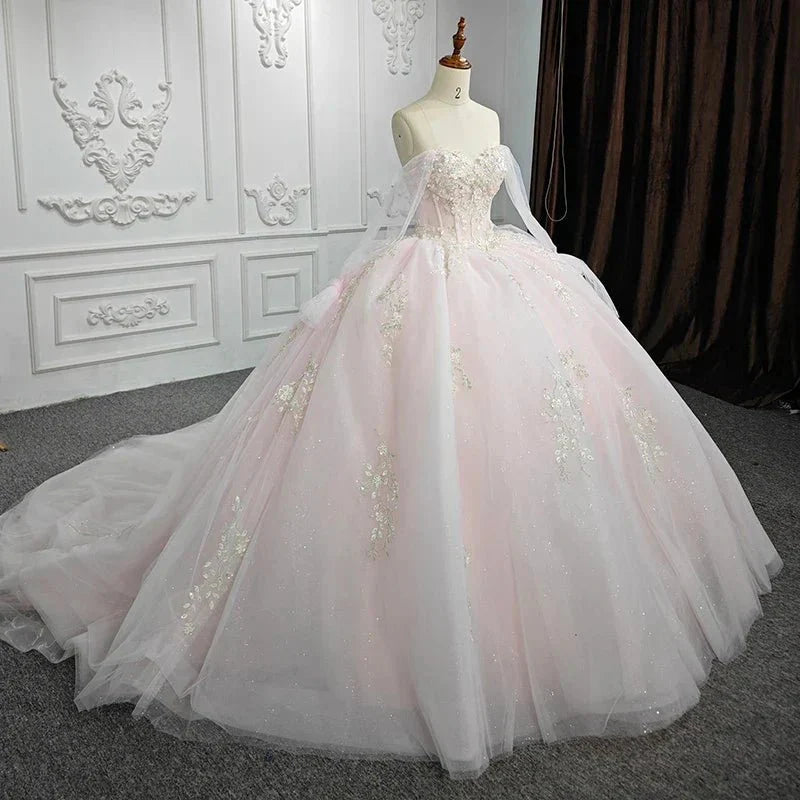 Blush Ball Gown Tulle Strapless Sleeveless Quinceanera Dresses
