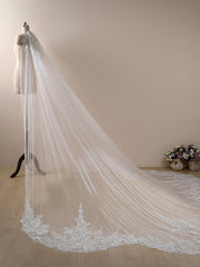 Vintage Floral Lace with Sequins Cathedral Veil Shaped Bridal Veil Wedding Veil