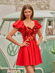 A-Line Short Red Cut-Glass Sweetheartg Dress