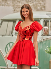 A-Line Short Red Cut-Glass Sweetheartg Dress