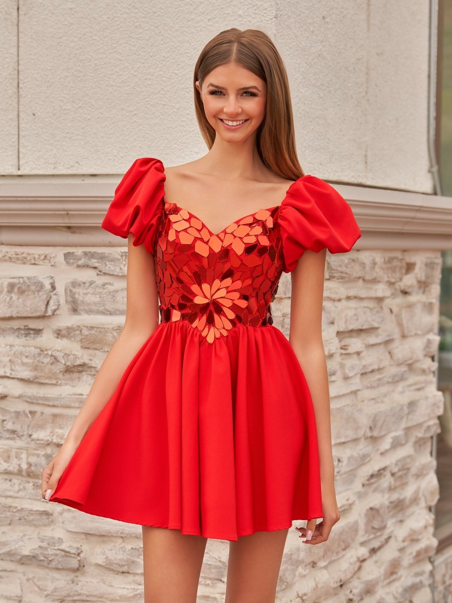 A-Line Short Red Cut-Glass Sweetheartg Dress