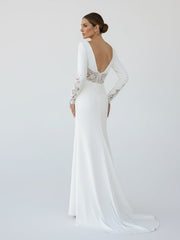 Casual V-neck mermaid Sweep Train Long Sleeve Wedding Dress With Slit
