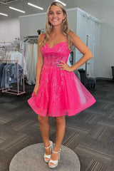 A-line Spaghetti Straps Sequins Tulle Homecoming Dress