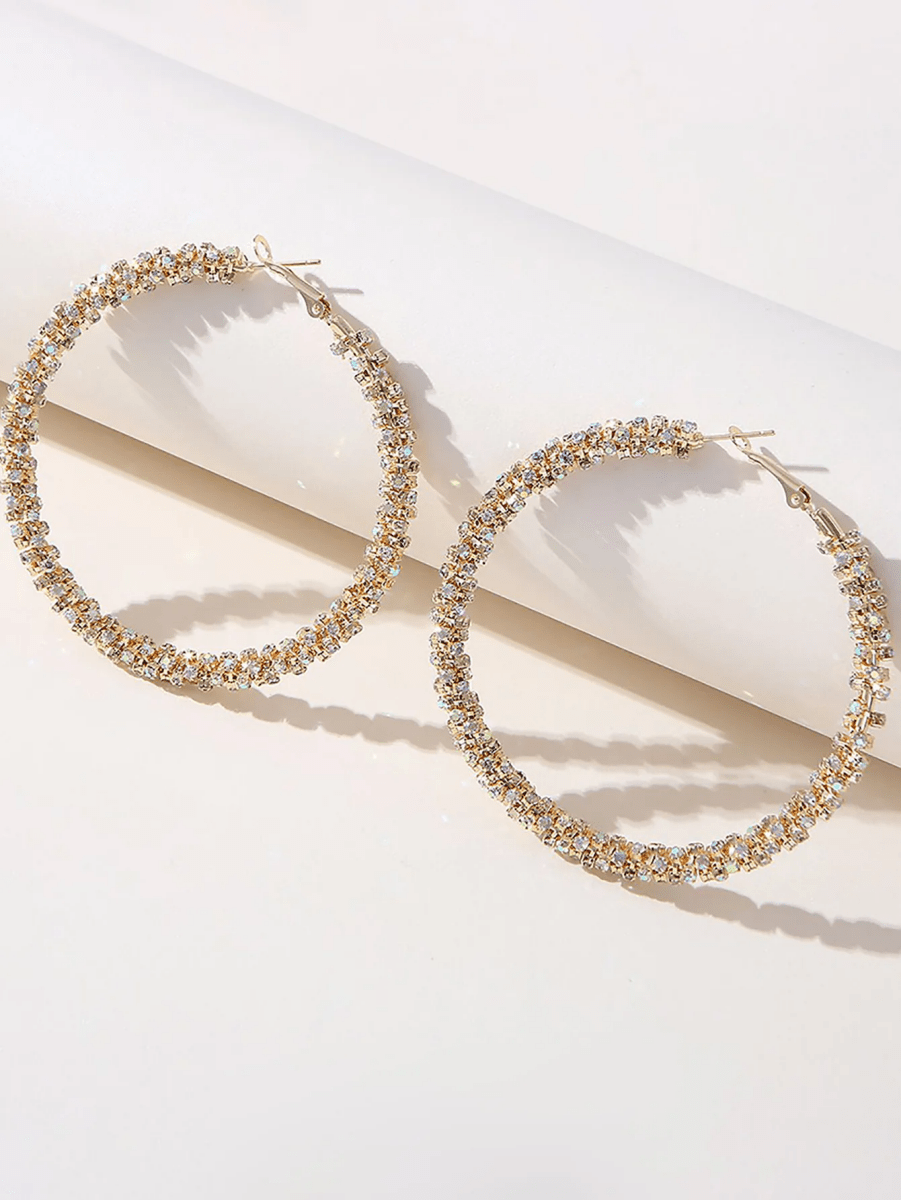 Golden Rhinestones Simple Hoop Earrings