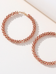 Golden Rhinestones Simple Hoop Earrings