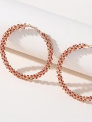 Golden Rhinestones Simple Hoop Earrings