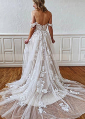 A-Line Straps Sweetheart Wedding Dress with Lace Appliques