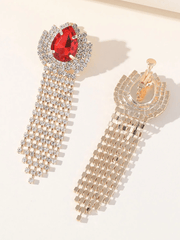 Green Teardrop Rhinestones Tassel Long Earrings