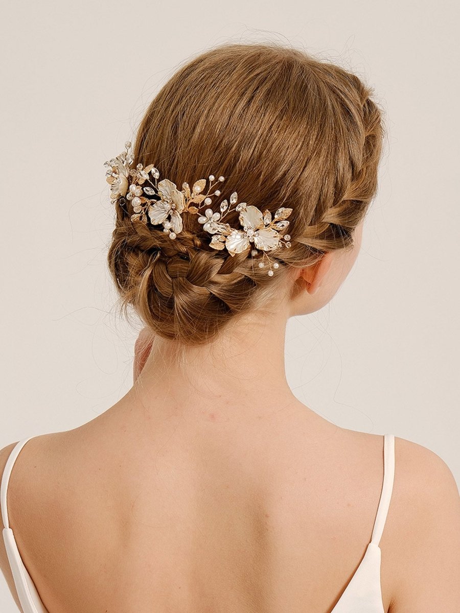 Vintage Alloy Flower Leaf Bridal Hair Comb