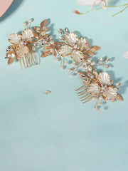Vintage Alloy Flower Leaf Bridal Hair Comb